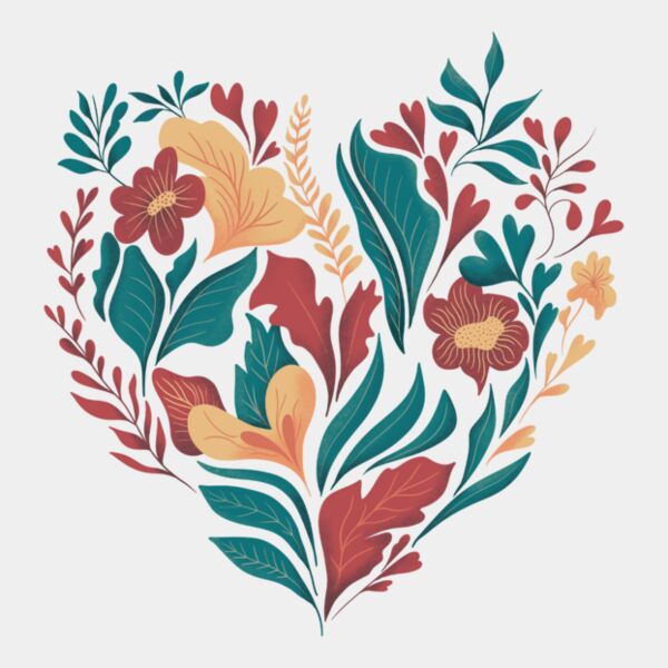 Colorful and Black Floral Heart T Shirt Thumbnail